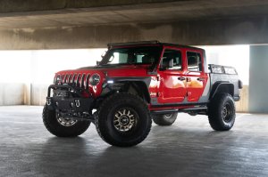Jeep Gladiator JT Fender Flares - Front - DV8 Offroad - Slim, Micro-texture, Dual Stage Daytime Running Lights - Black - `20-`23 Jeep Gladiator JT Fender Flares - Front - DV8 Offroad - Slim, Micro-texture, Dual Stage Daytime Running Lights - Black - `20-`23